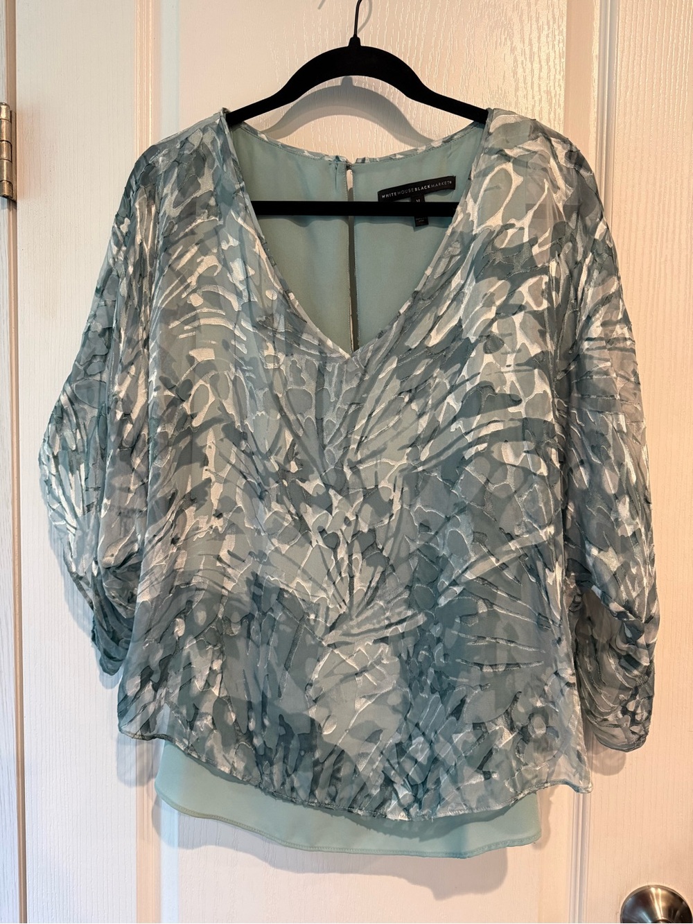White House Black Market Seafoam Green Layered V-Neck Blouse